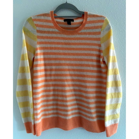 Saks Fifth Avenue Sweaters - Saks Fifth Avenue Cashmere Sweater Womens S Yellow Orange StripePreppy Old Money